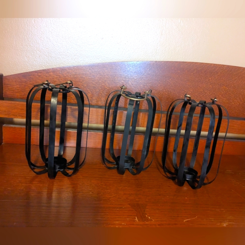 Black Metal Hanging Candle Holders Set Indoor/Outdoor Patio Porch Decor